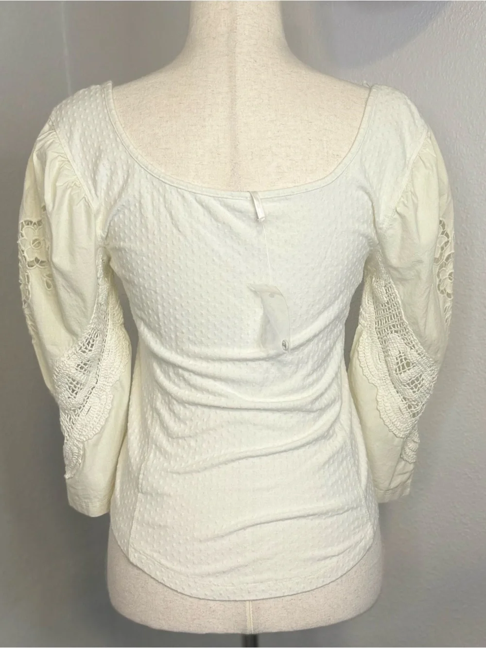 NWOT Free People Cream/Ivory Crochet Sleeve Top Medium Brunch Date